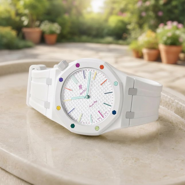Pop Swatch watch band in rainbow white — vintage Swatch strap revival